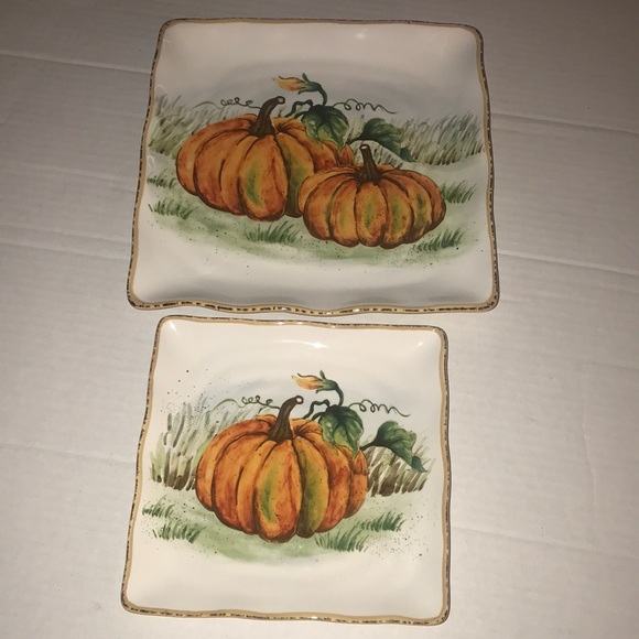 maxcera Other - NWT Harvest Pumpkin Squared Plates by Maxcera~Set of 2